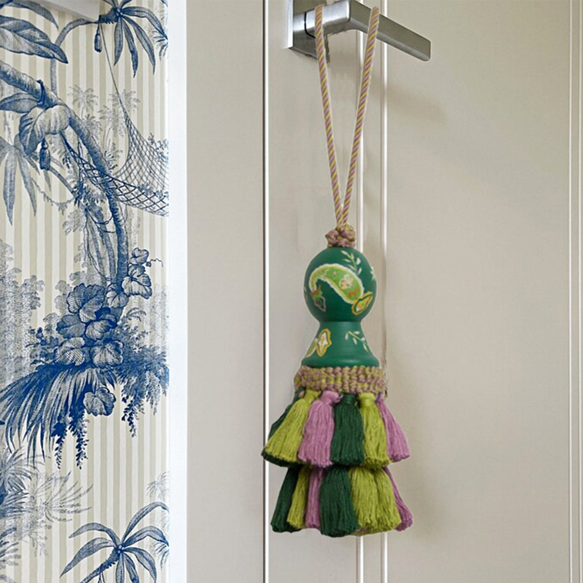 Hand Painted Tassel Green Set of 2