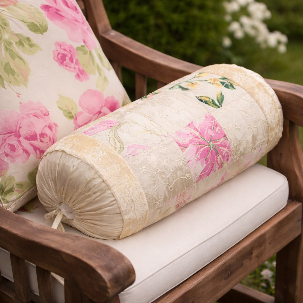 Floral Patch Bolster Prefilled - Ivory