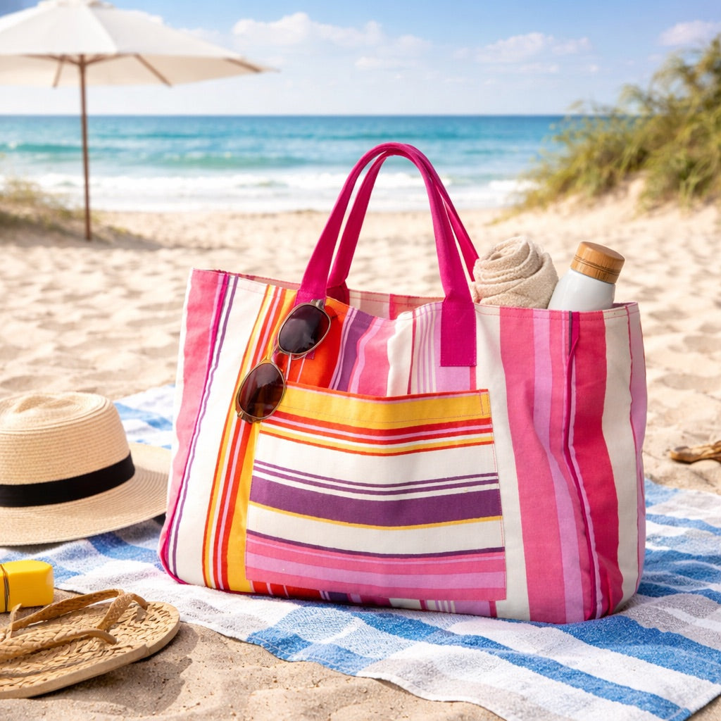 Cotton Stripe Beach Toe Bag