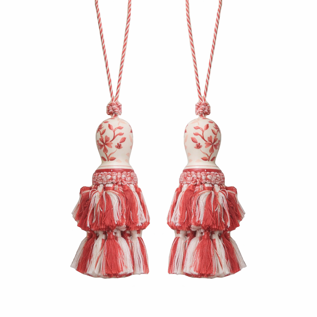 Brick Red French Toile Hand Painted Tassel Set of 2
