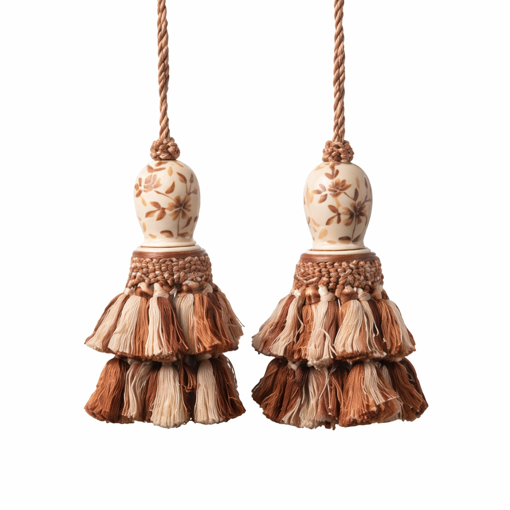 Rustic Brown Toile Set of 2 Tassels