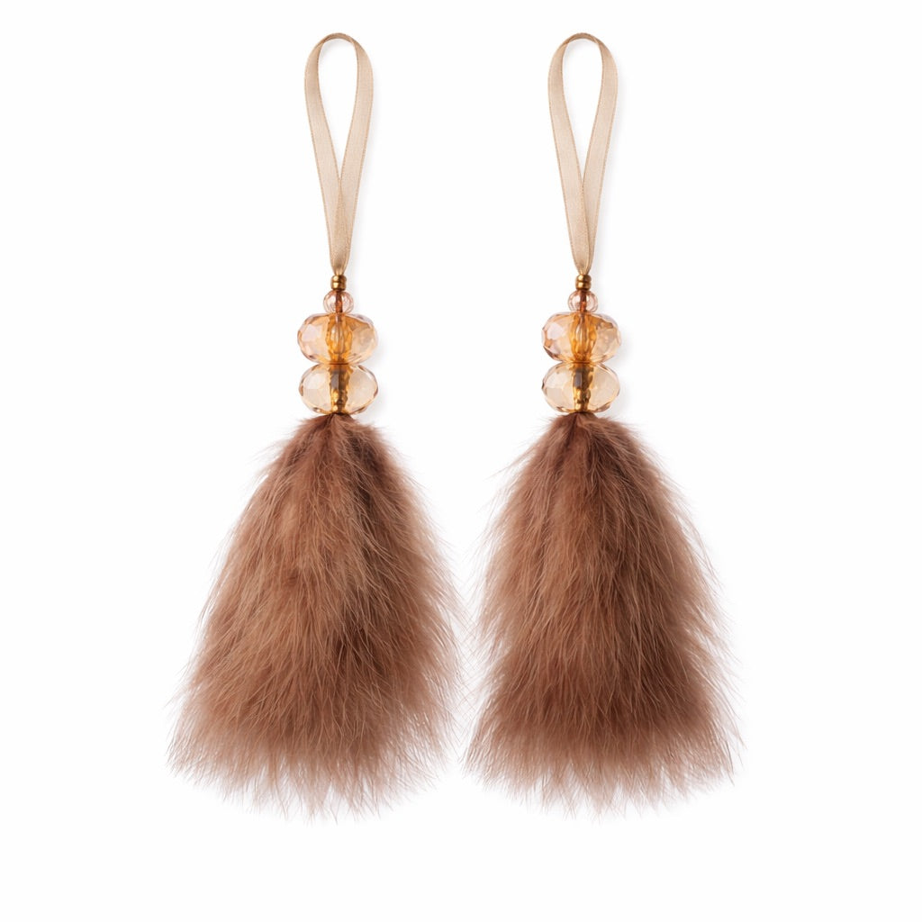 Set of 2 Soft Feather Tassels - Beige