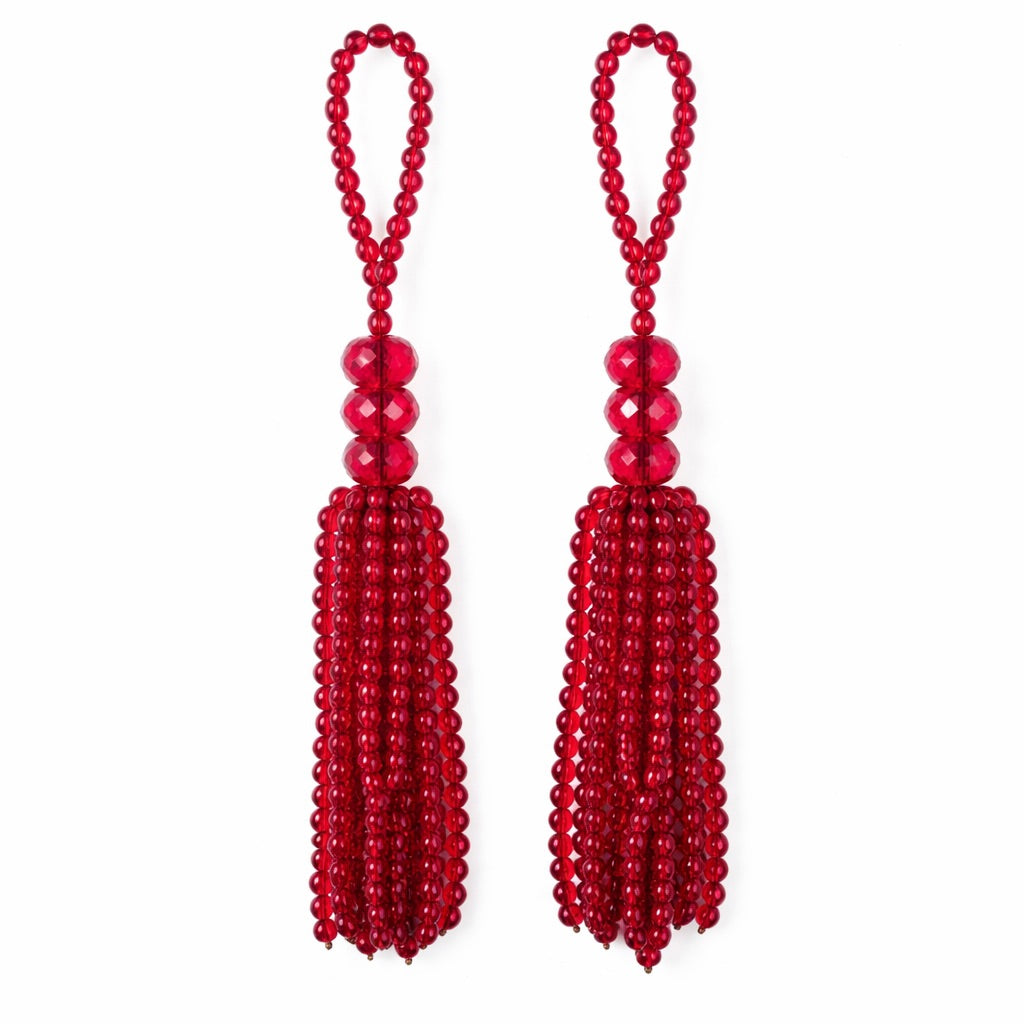 Set of 2 Crystal Tassels - Burgundy