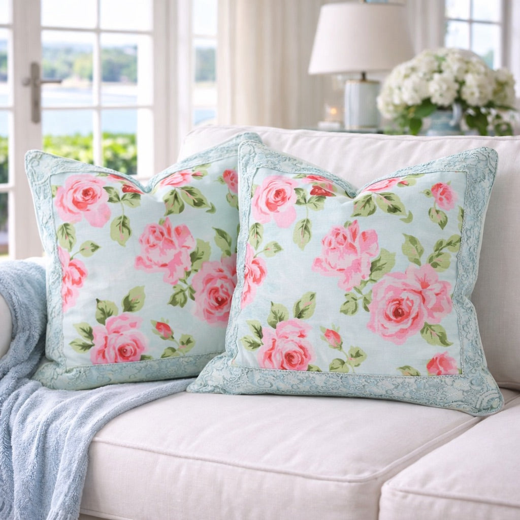 Shabby Rose European Sham - Blue