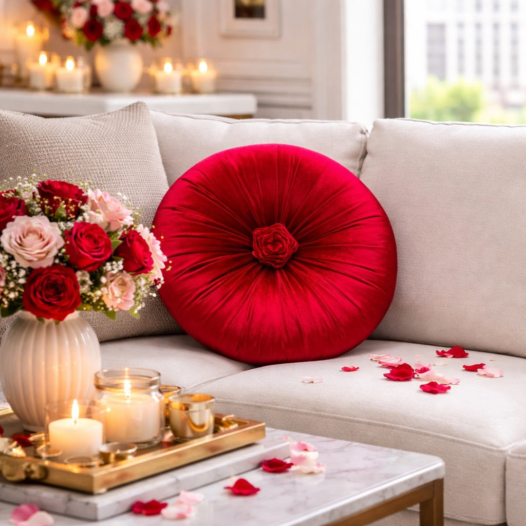 Rosette Fleur Cushion - Crimson