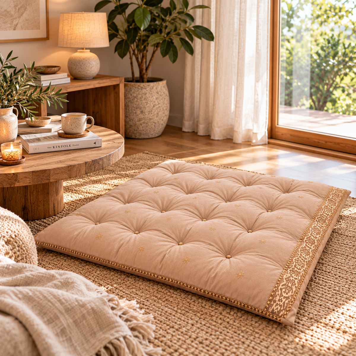 Sattva Meditation Floor Cushion – Beige 80 × 80 cm