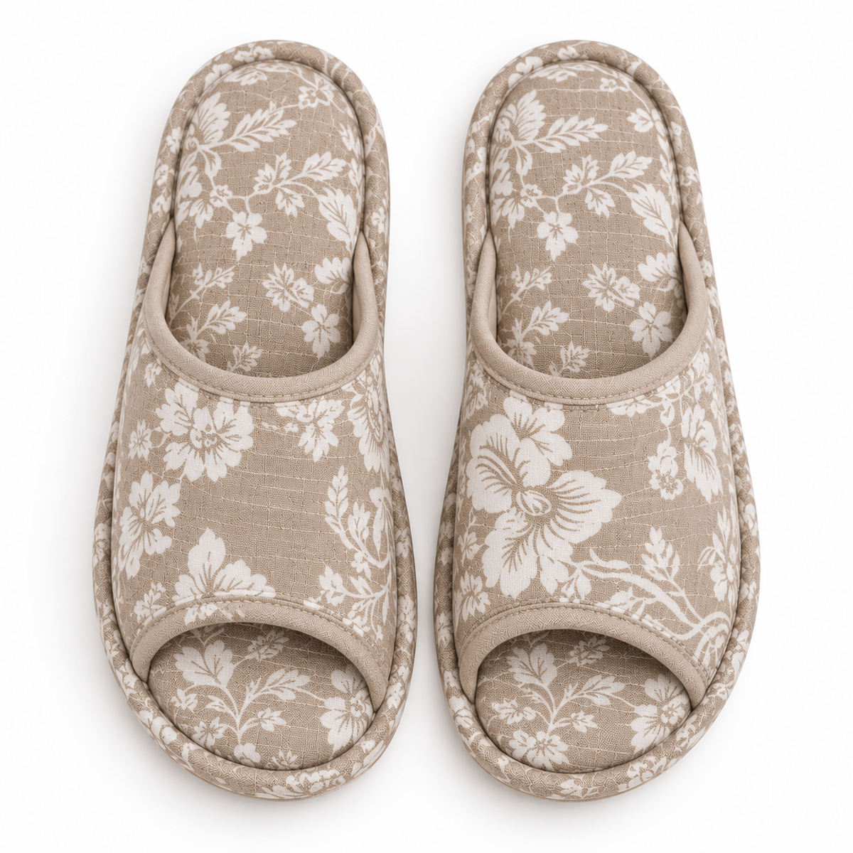 Floral Cotton Slippers – Taupe