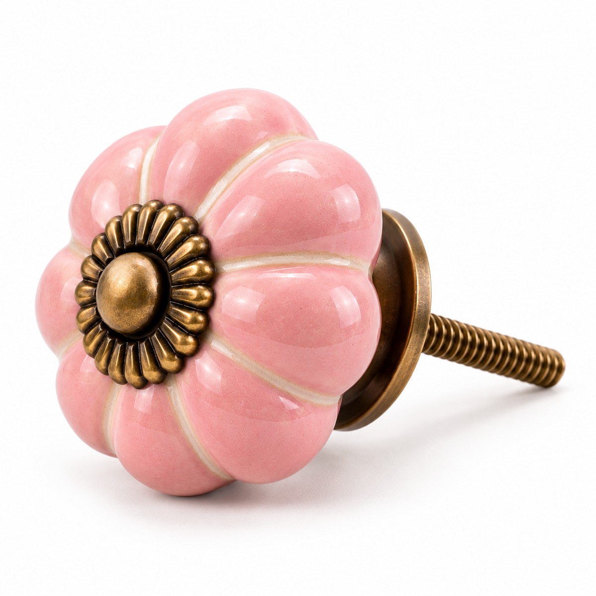 ink Ceramic Flower Knobs – Antique Brass Detail