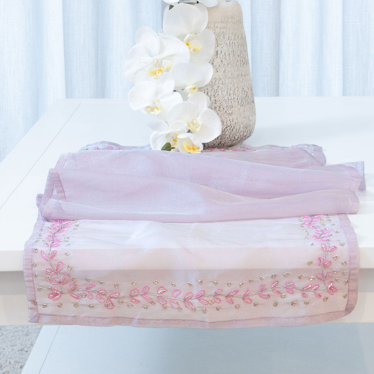 Table Runner Embroidered - Lavender