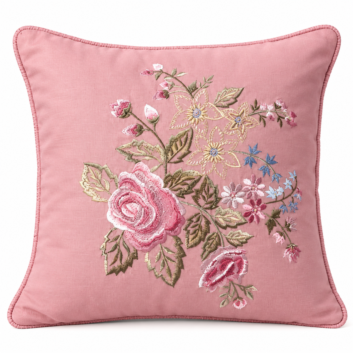 Embroidered Suede Cushion – Pink