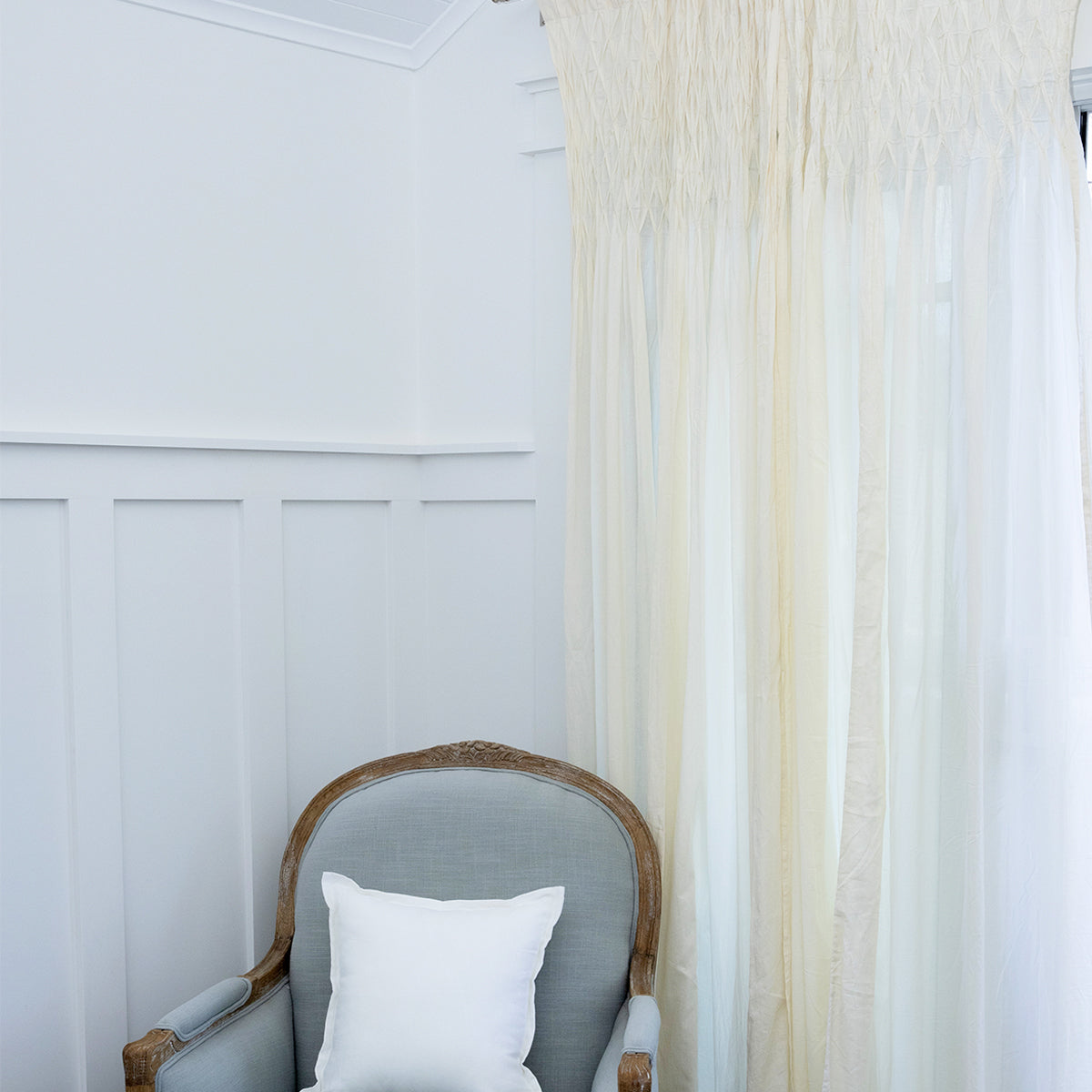 Smocked Curtain Set - Ivory