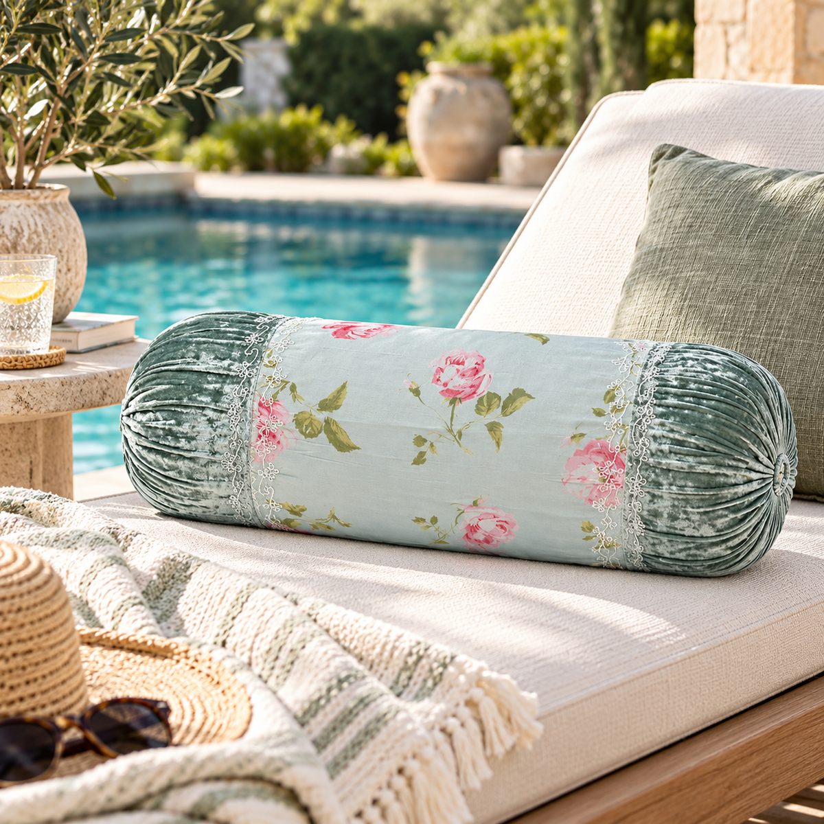 Elise Floral Bolster - Blue