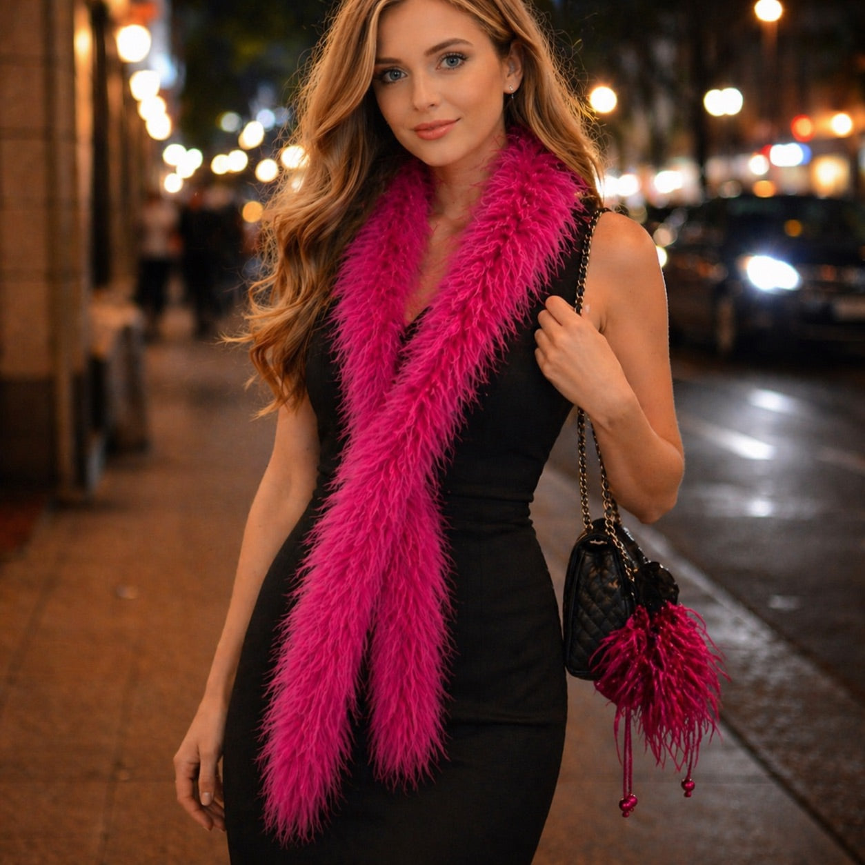Elle Fur Scarf - Bubblegum Pink