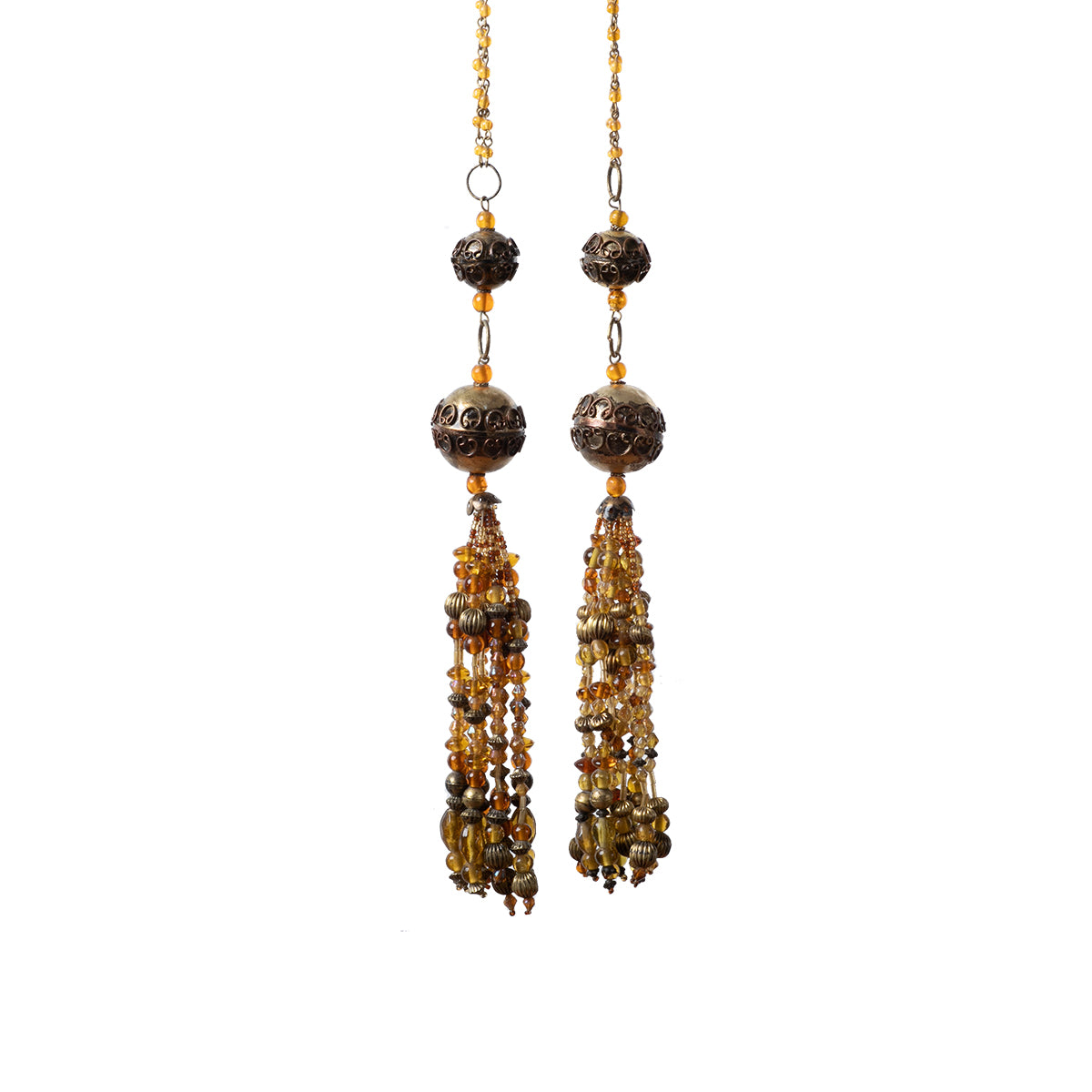 Boho Beaded Set of 2 Tassels - Amber