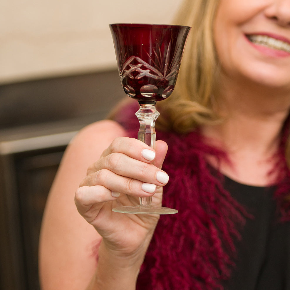 Diamond Cut Wine Glass - Ruby