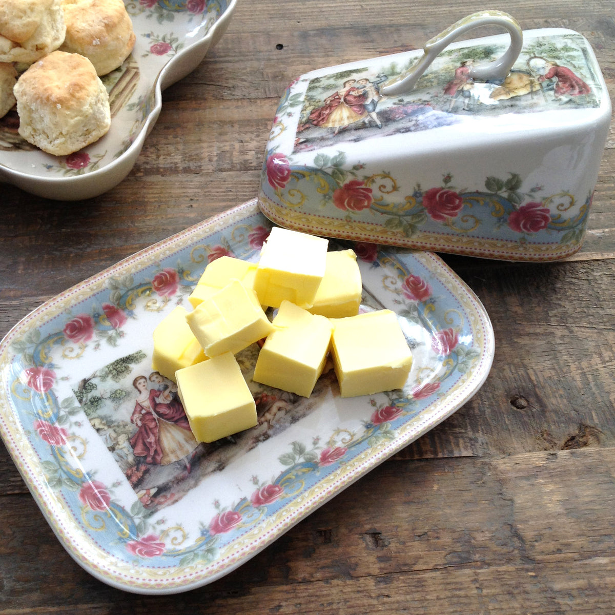 French Toile Big Butter Dish