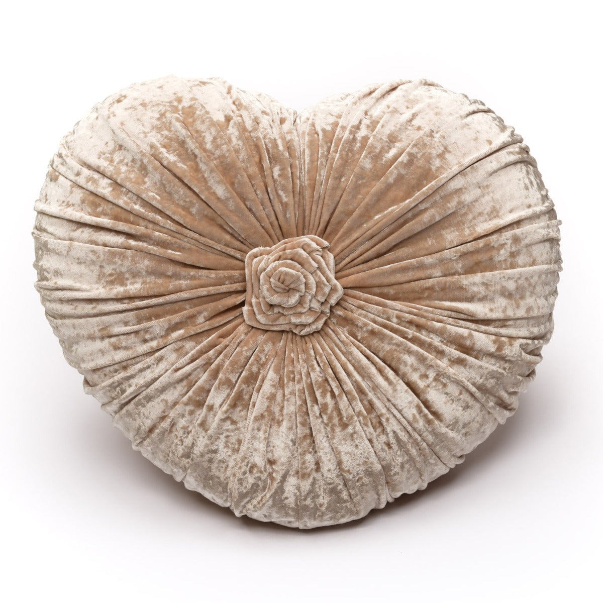 Velour Rosette Heart Cushion - Sand