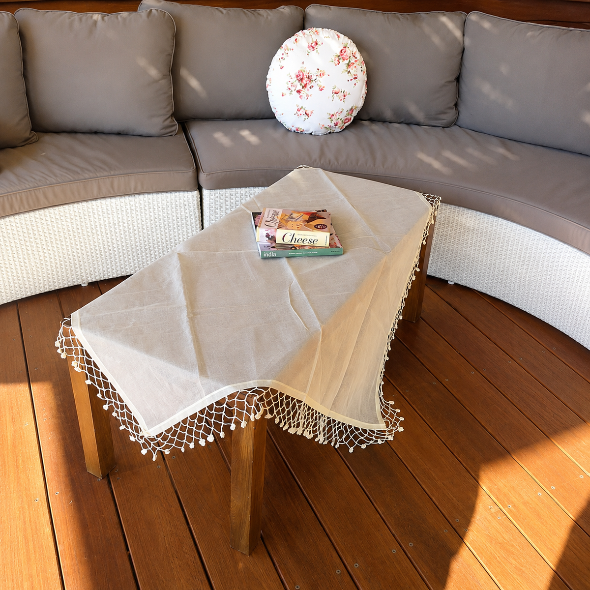Organdy W Crochet Lace Topper 110x110cm - Ivory