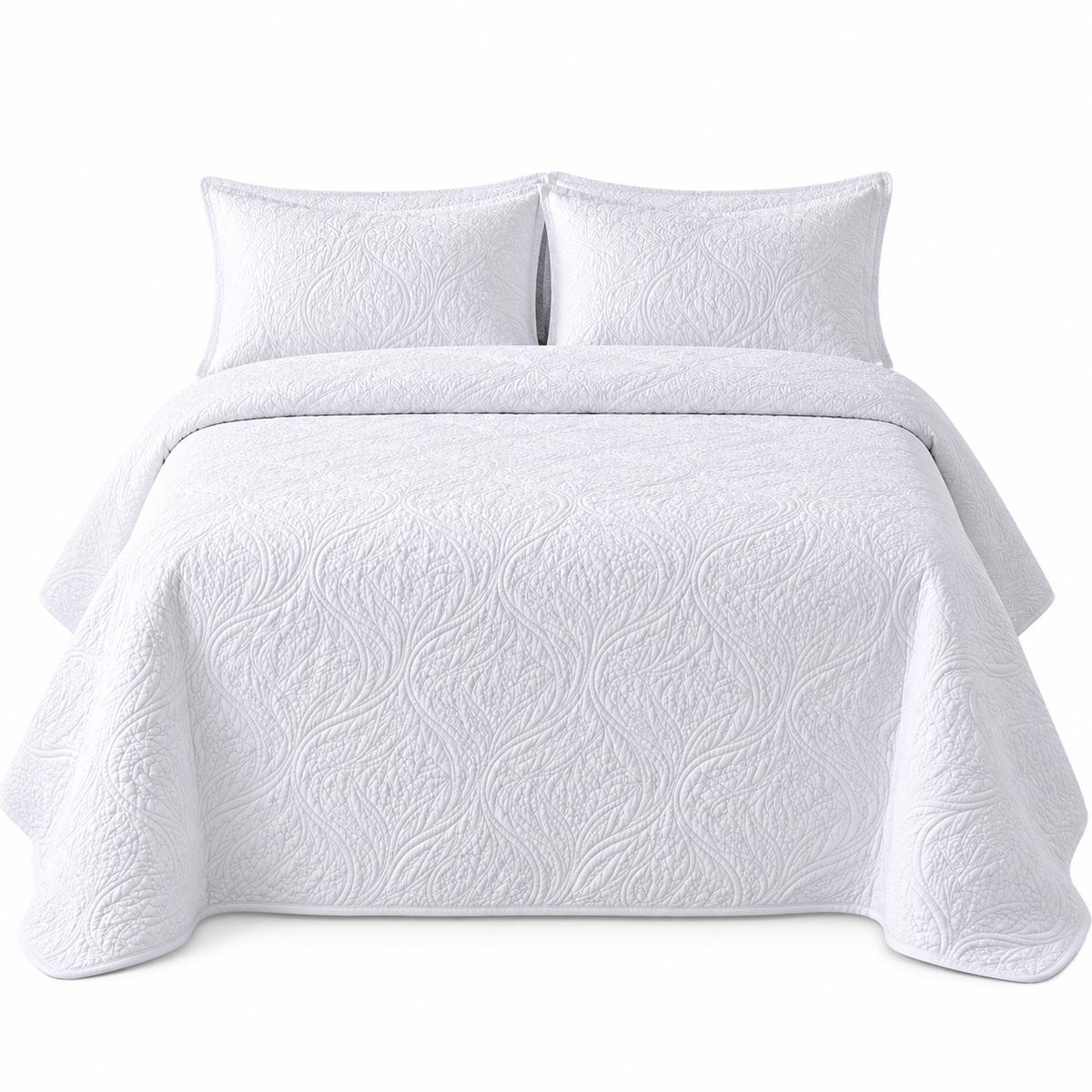 Marseille Cotton Queen Bedspread Set – White product view