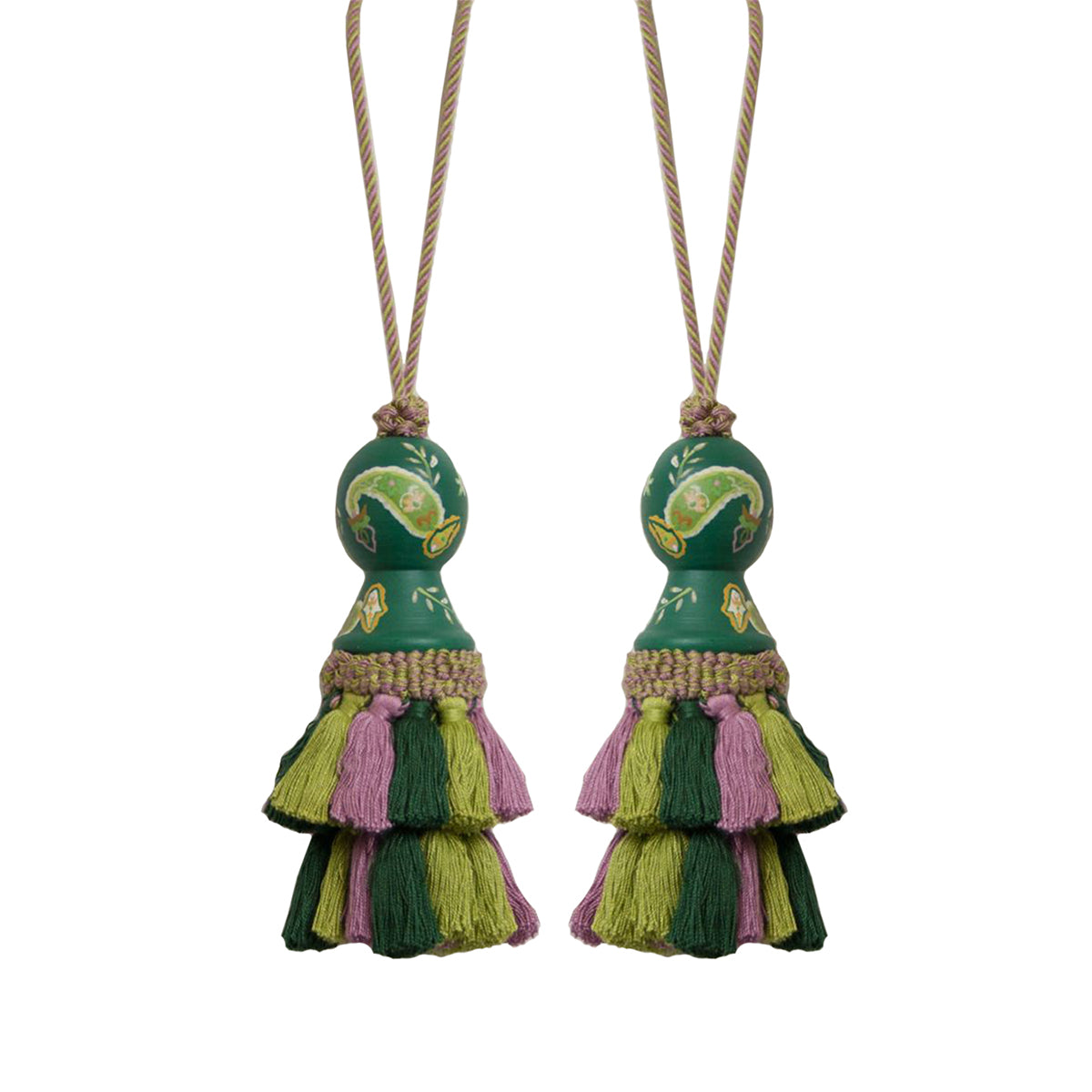 Hand Painted Tassel Green Set of 2