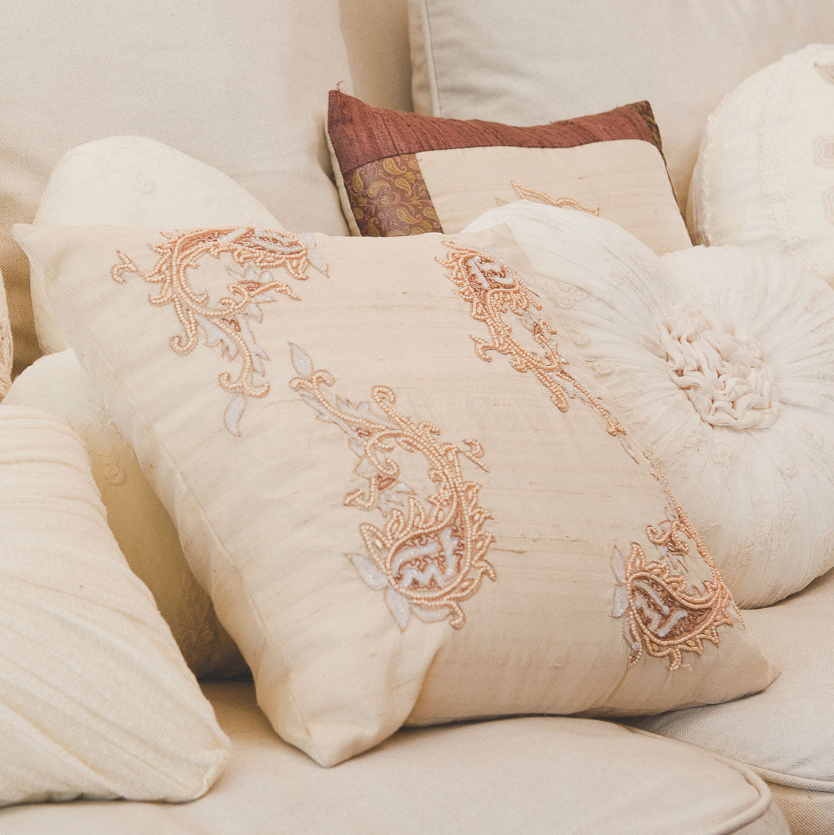 Jaipur Jewel Cushion - Beige