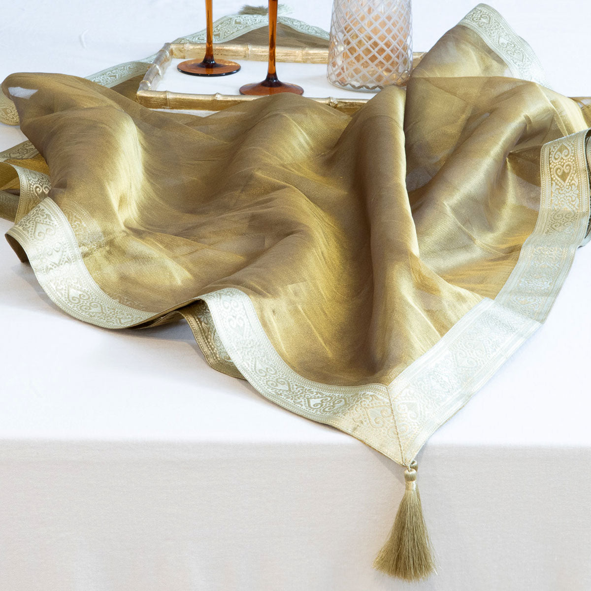 Organza Table Topper - Olive