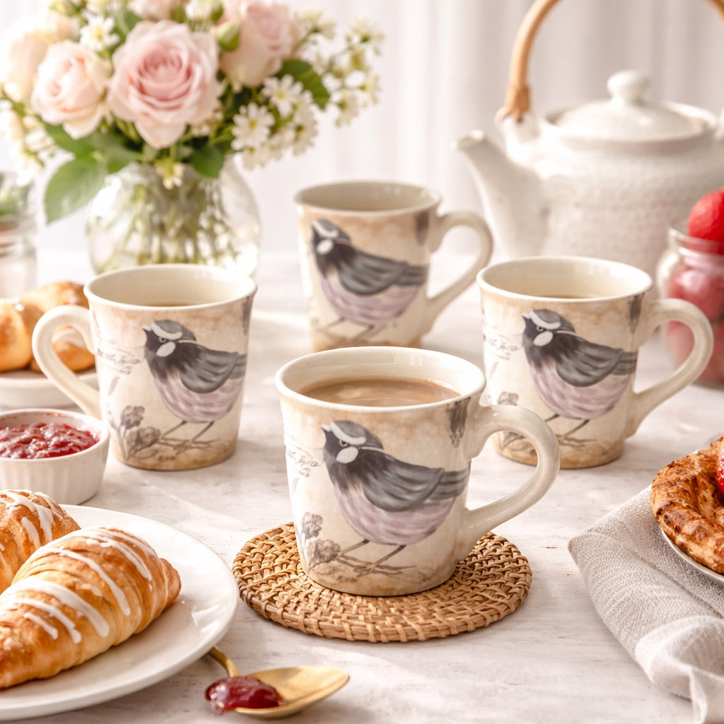 Bella Bird Mugs Set - Grey