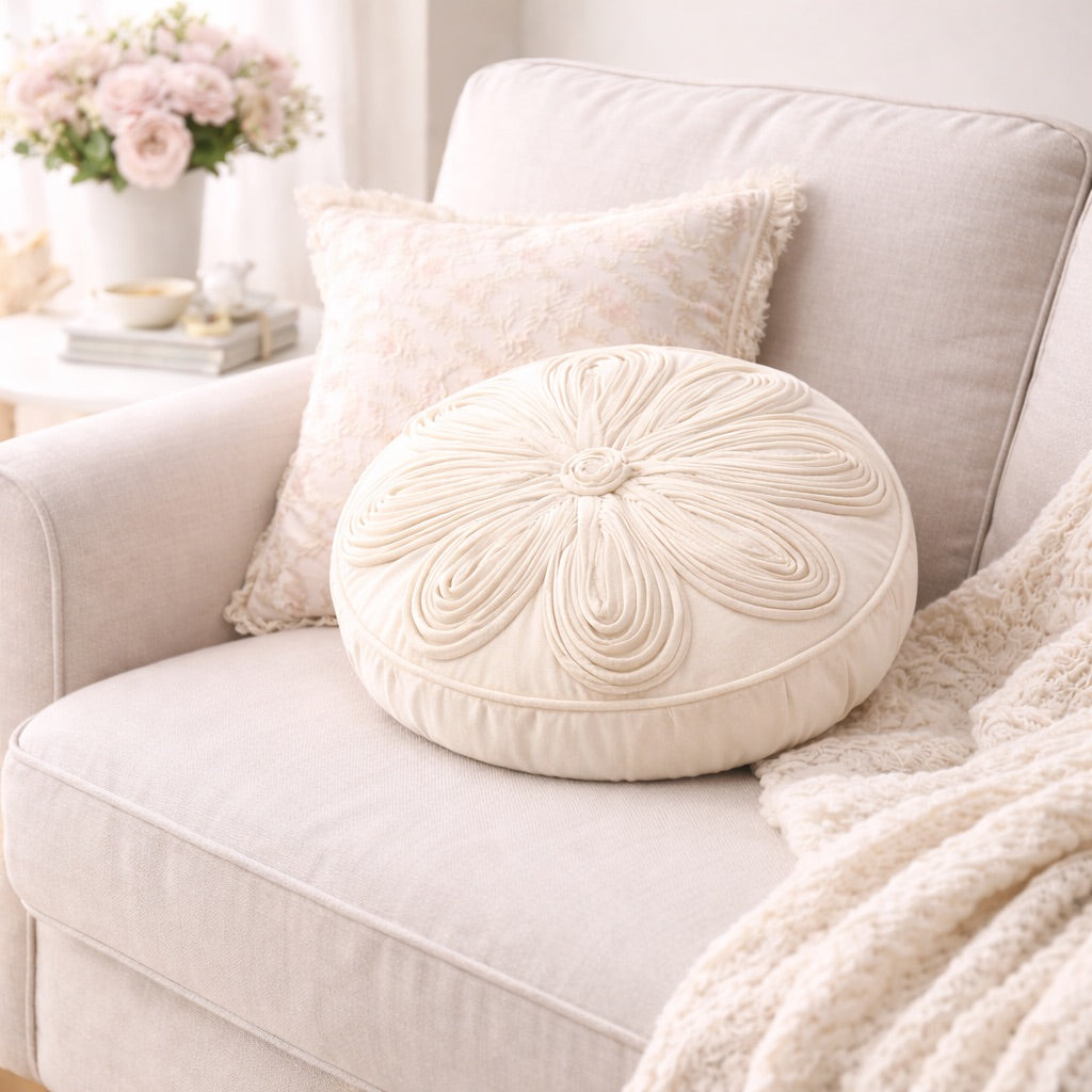 Daisy Round Cushion - Ivory