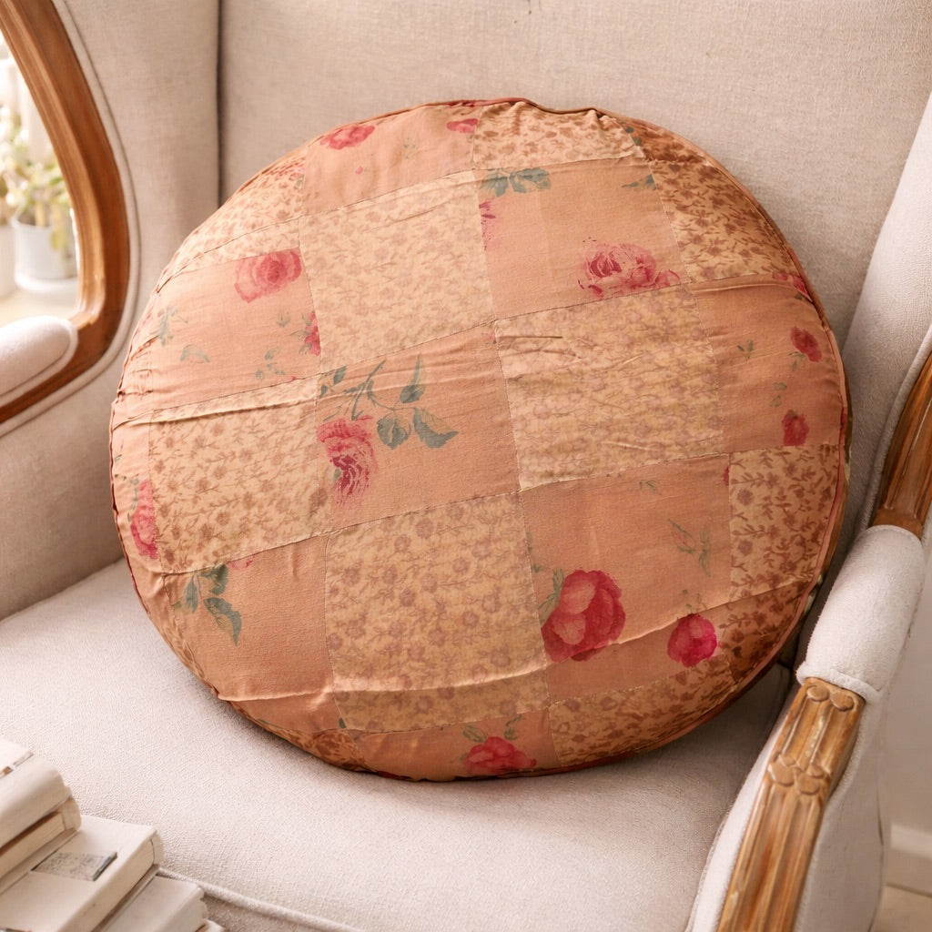 English Rose Round Cushion - Camel