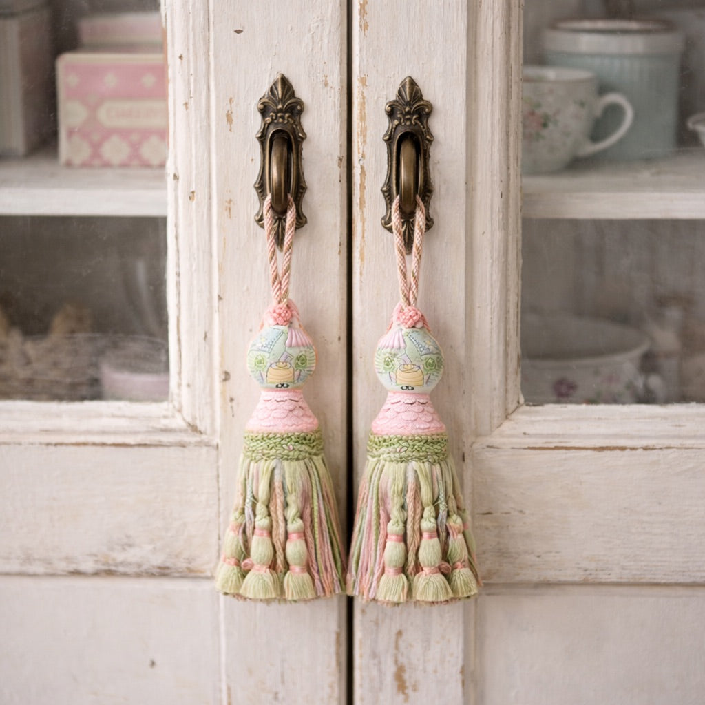 Shabby Chic Hand Painted Tassel Set of 2