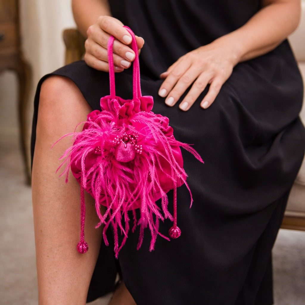 Crushed Velour Pouch - Fuchsia