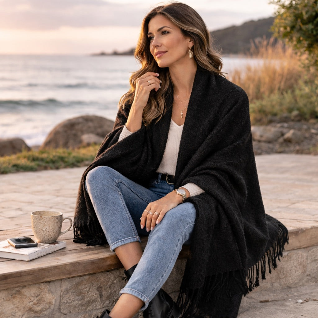 Black Boucle Shawl