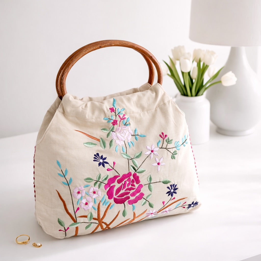 Boho Chic Bag with Wooden Handle