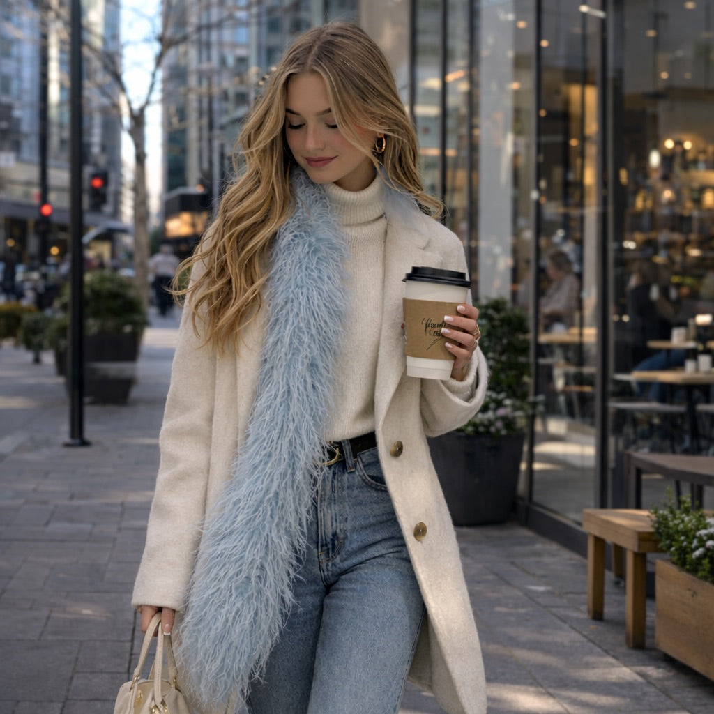 Elle Fur Scarf - Blue