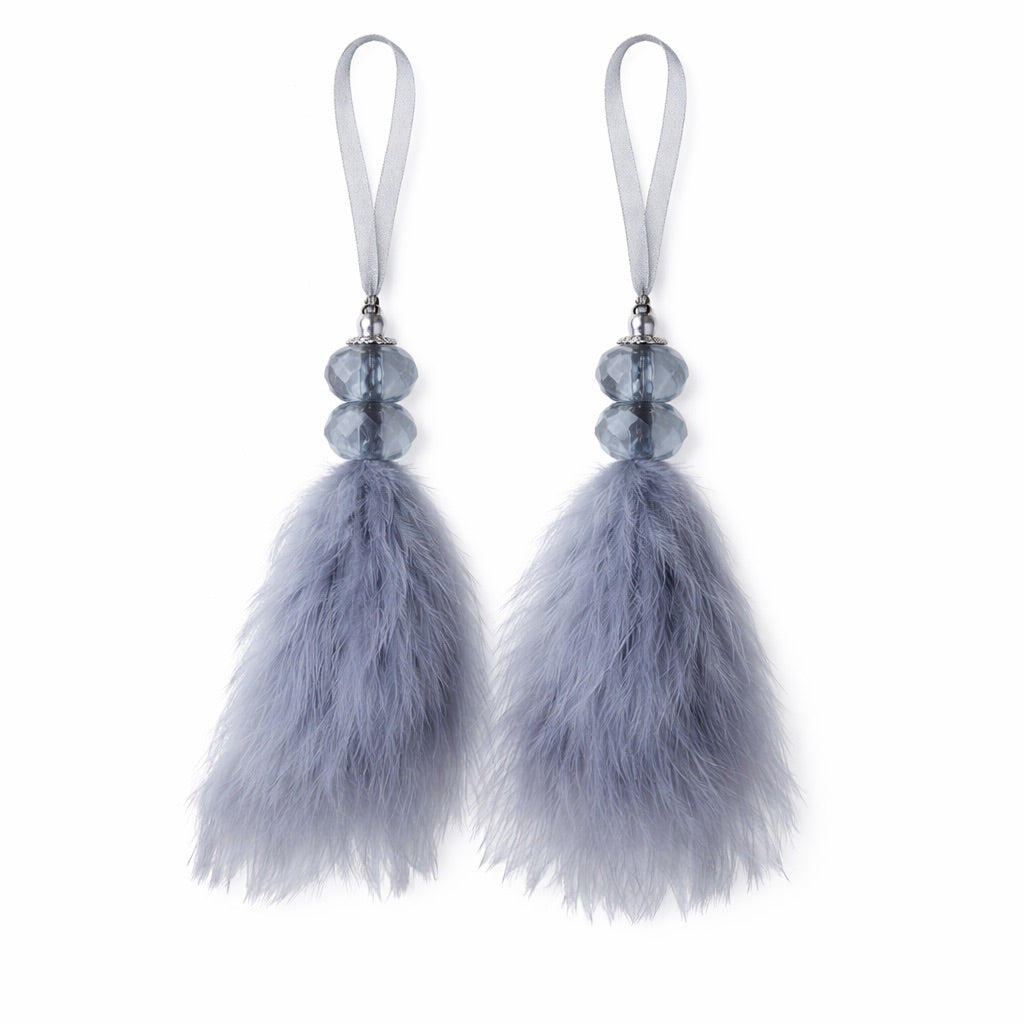 Set of 2 Soft Feather Tassels - Grey