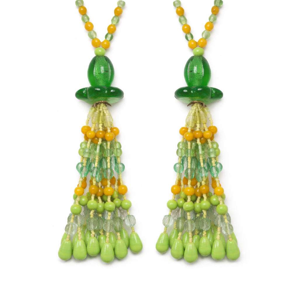 Set of 2 Beaded Tassels - Green