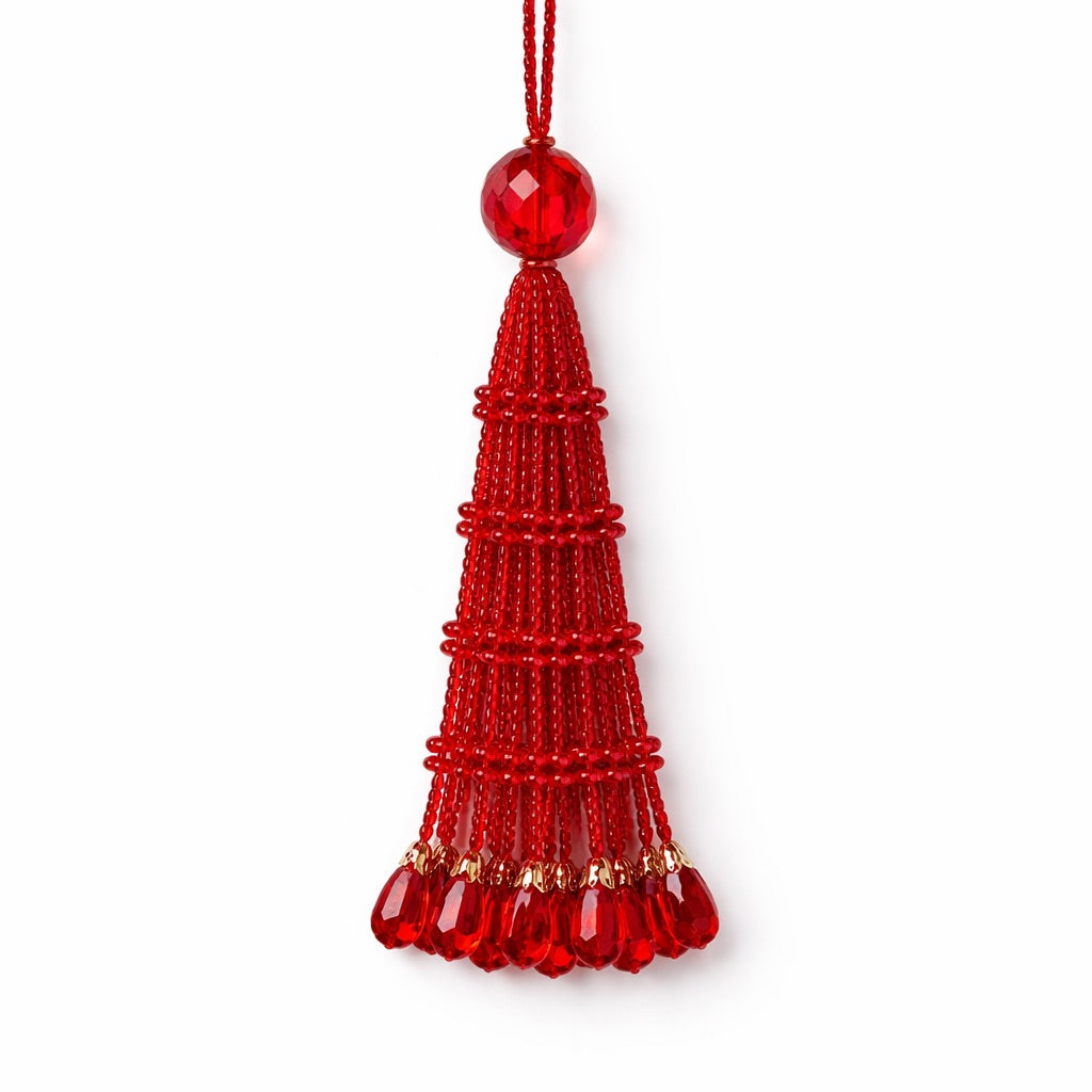 Handmade Beaded Tassel - Red