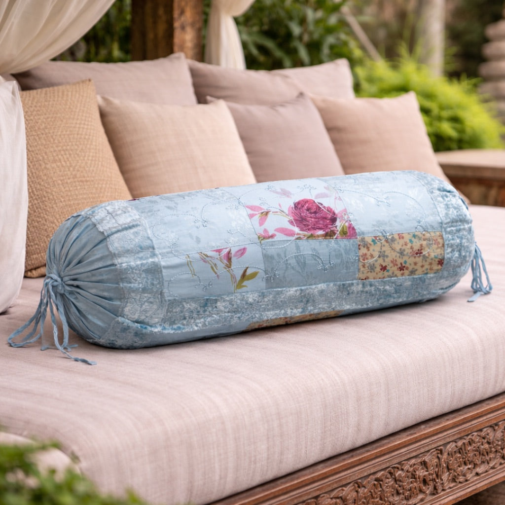 Floral Patch Bolster Prefilled - Blue