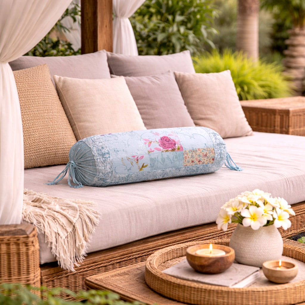 Floral Patch Bolster Prefilled - Blue
