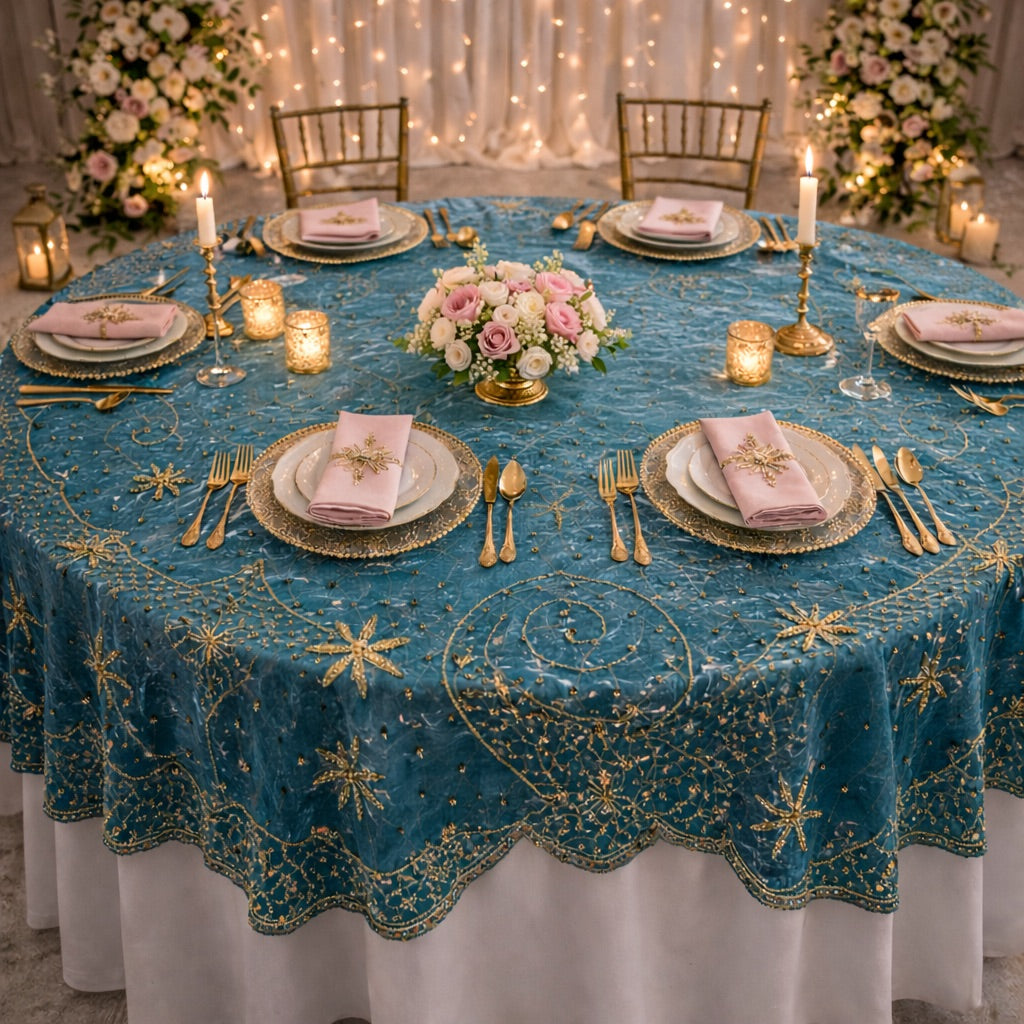 Meher Zardosi Tablecloth - Teal