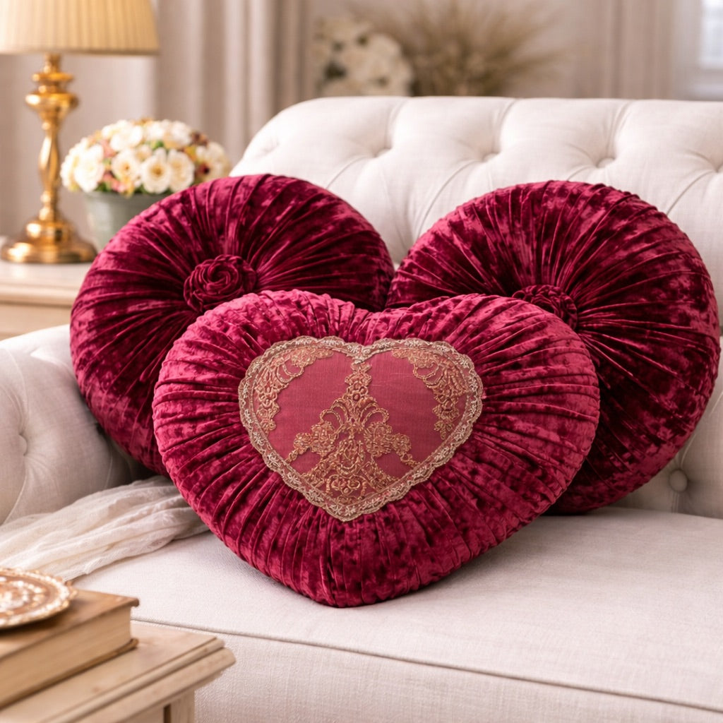 Rosette Fleur Cushion - Burgundy