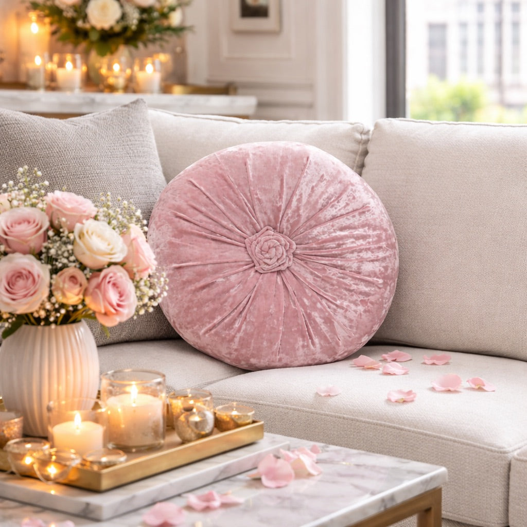 Rosette Fleur Cushion - Pink