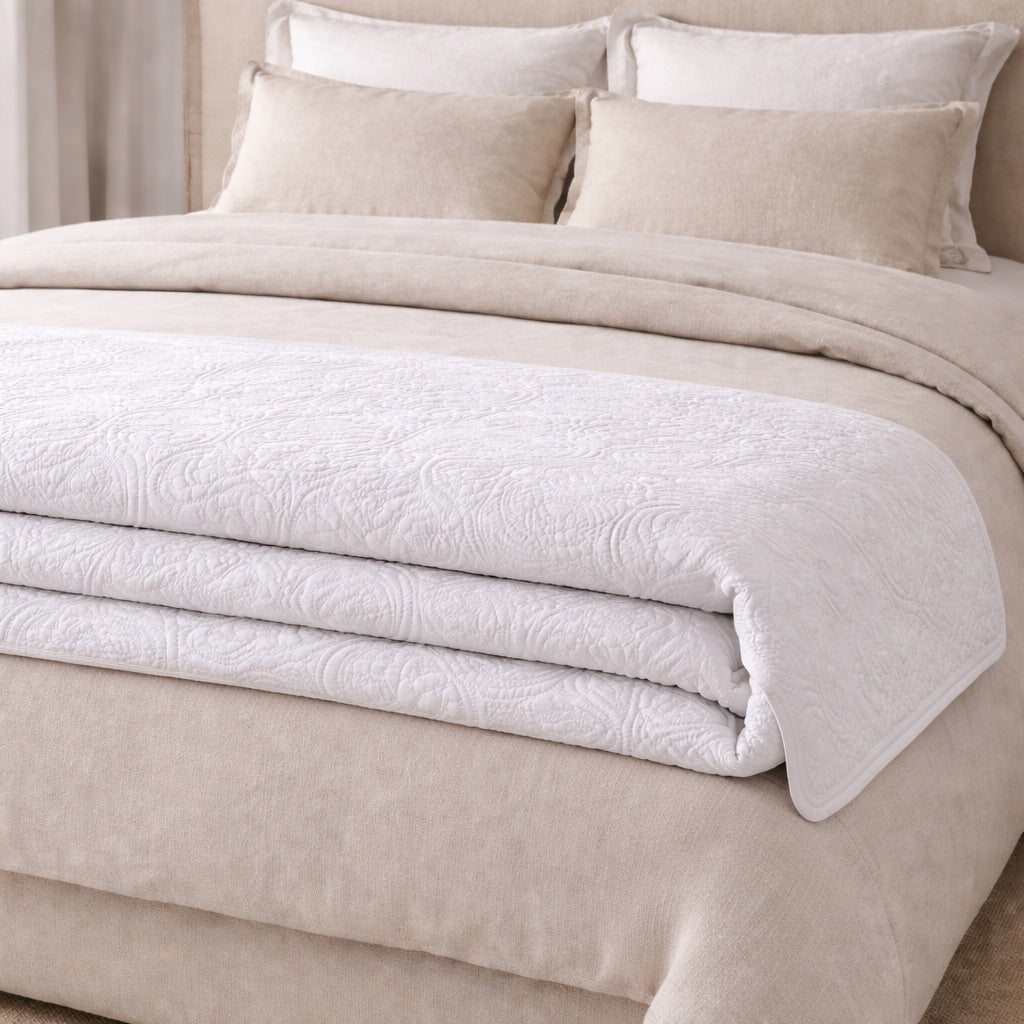 Damask White Coverlet