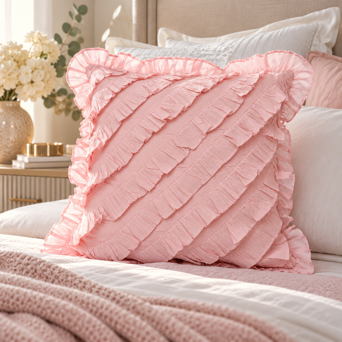 Organdy Ruffle Prefilled Cushion - Pink