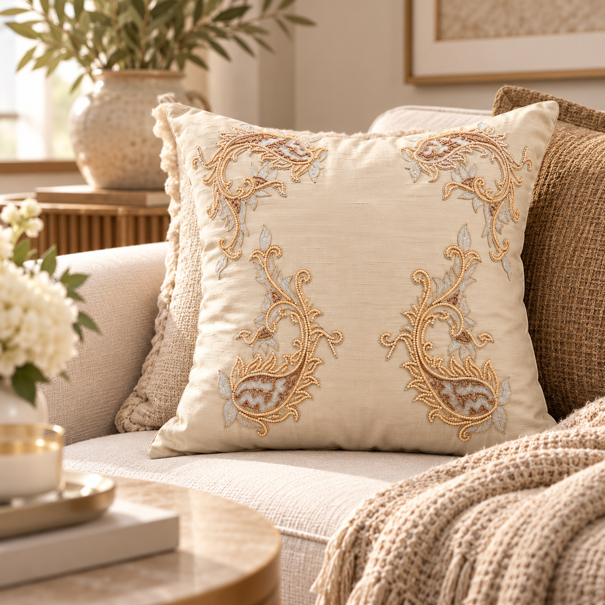 Jaipur Jewel Cushion - Beige