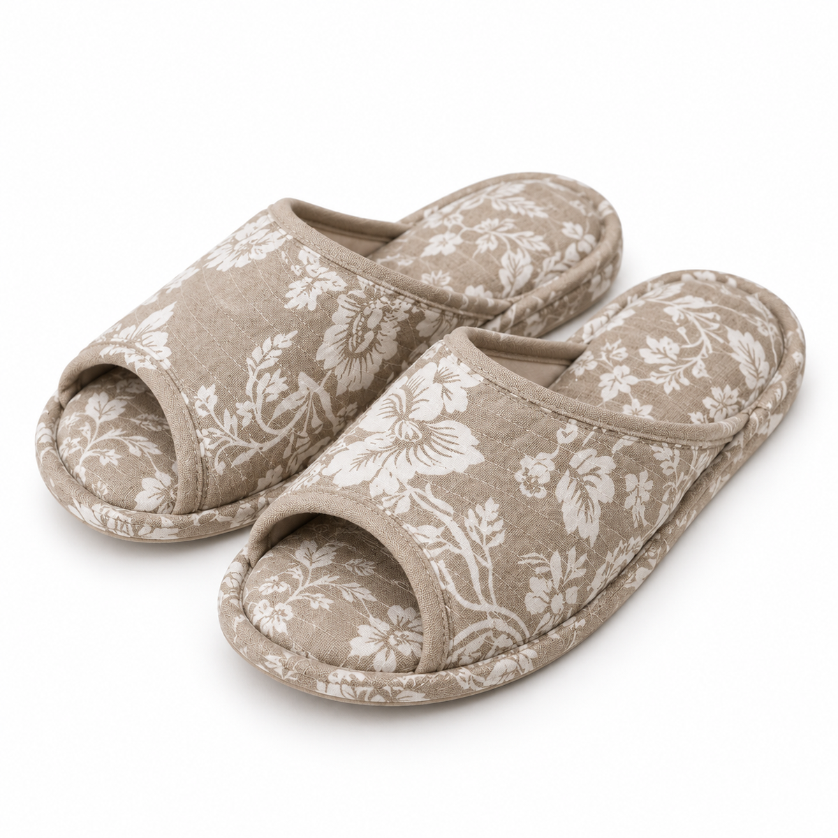 Floral Cotton Slippers – Taupe