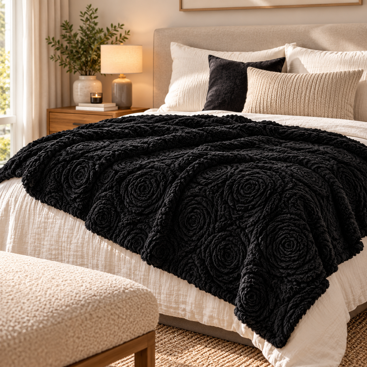 Rose Luxe Cosy Throw - Black