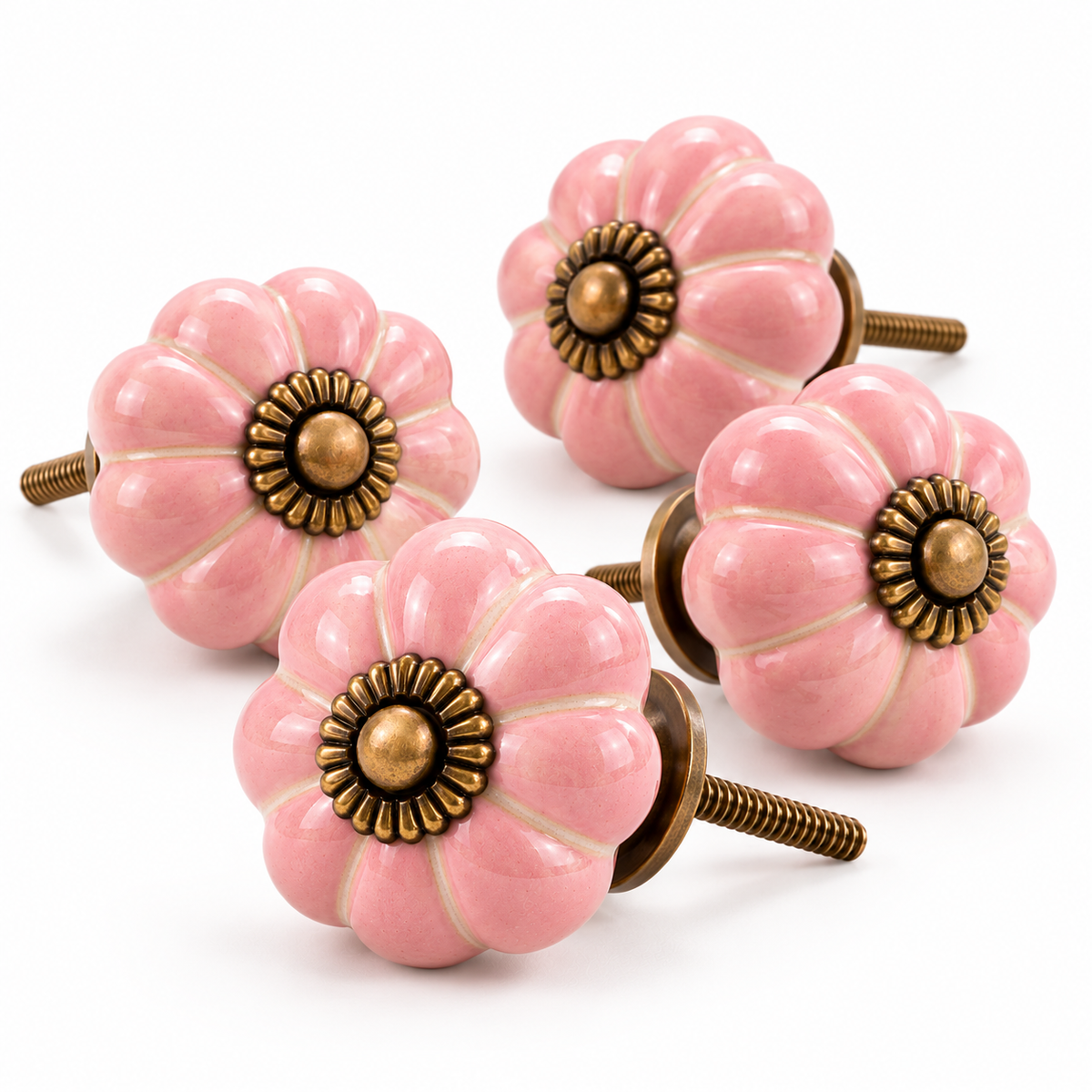 ink Ceramic Flower Knobs – Antique Brass Detail