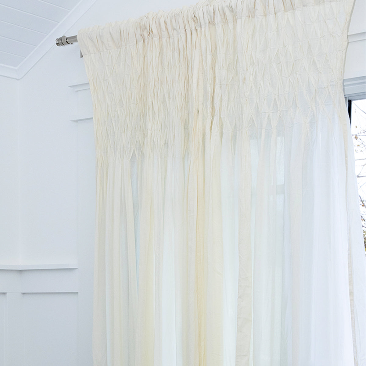 Smocked Curtain Set - Ivory