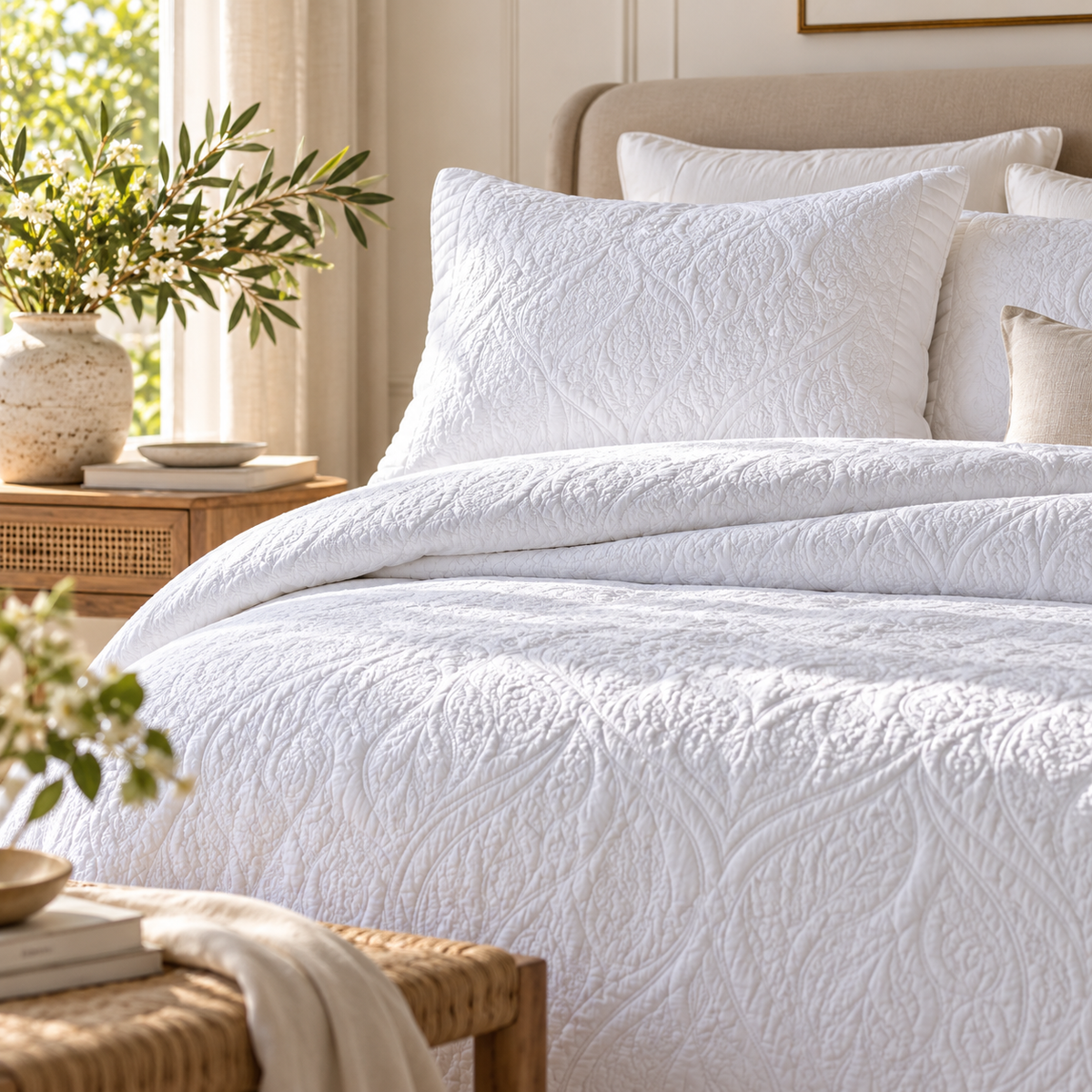Damask Universal Bedspread Set - White